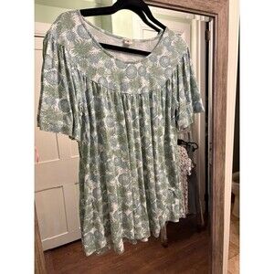 Kate Quinn women’s size medium M green sage anemone print pj top